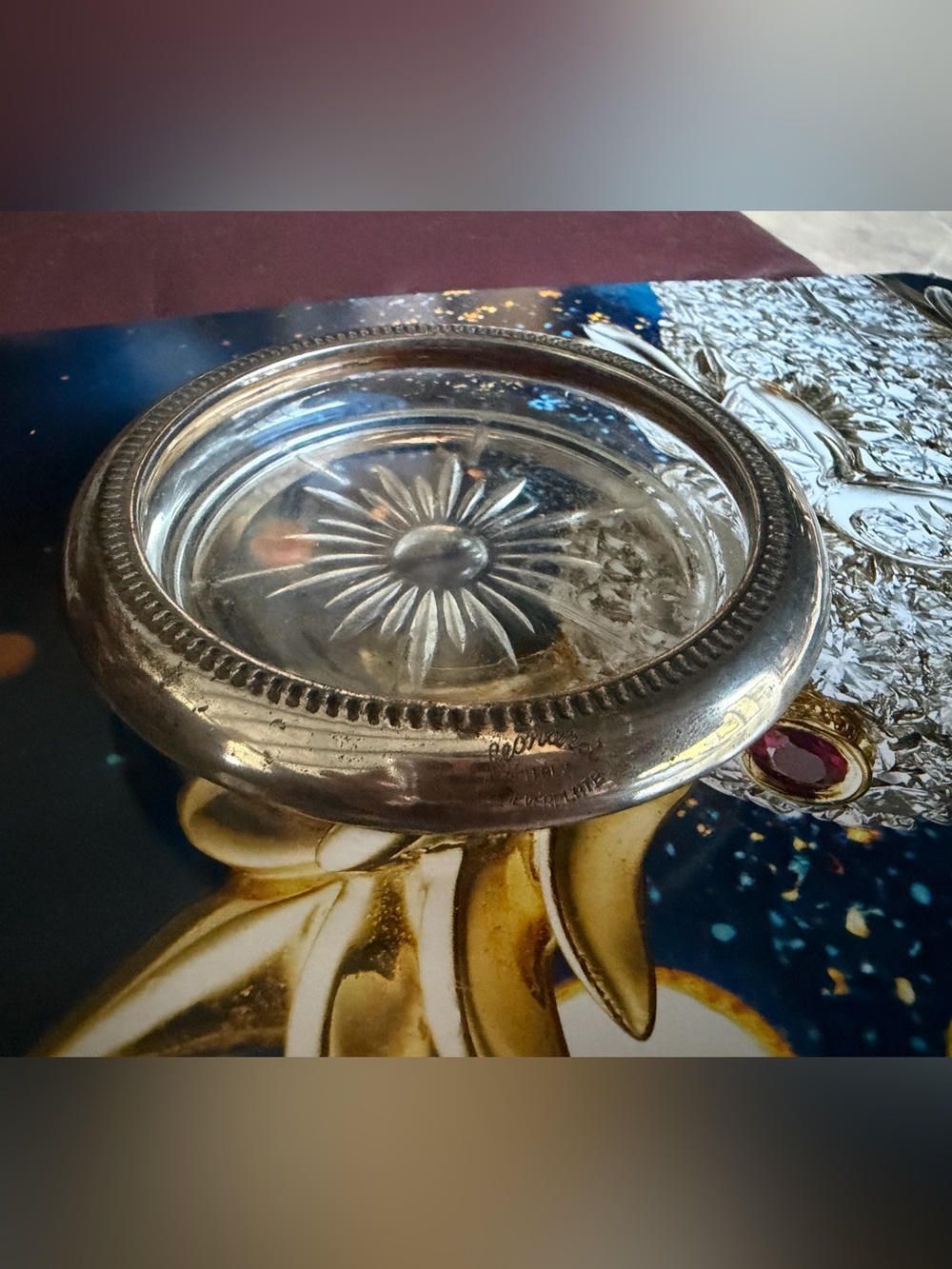 Silver-Tone Glass Sunburst Décor Dish